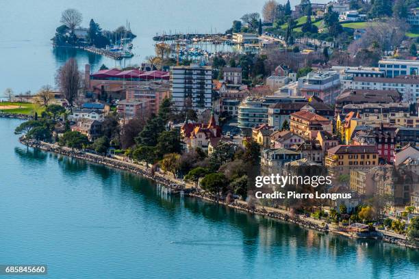 detail of the city of montreux, on the shore of lake geneva - switzerland - montreux stock pictures, royalty-free photos & images