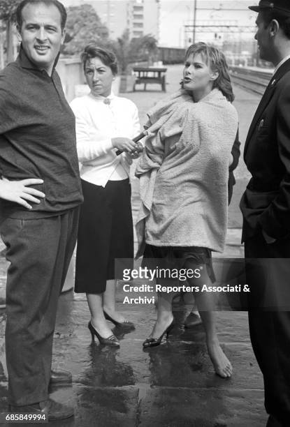 Italian actress Marisa Allasio and Italian director Mauro Bolognini on the set of 'Marisa la civetta'. Rome, 1957