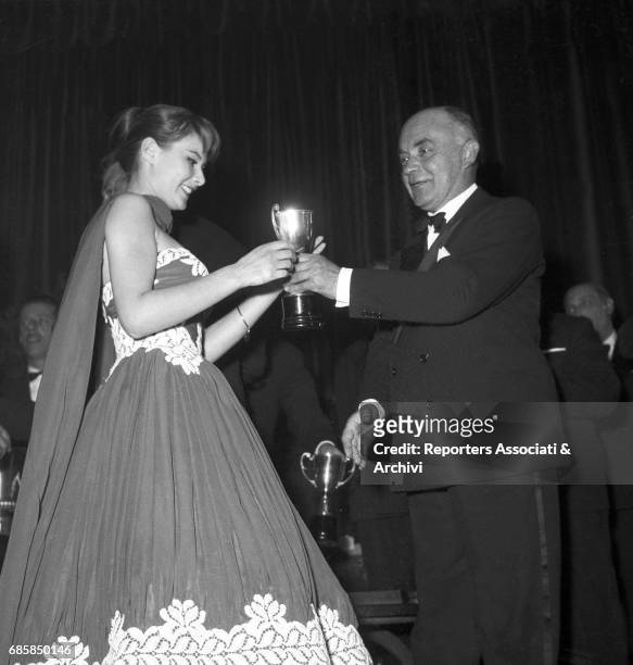 Italian actress Marisa Allasio at prize ceremony after the III Cinema Rally. Italy, 1956