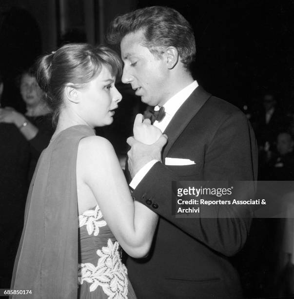 Italian actress Marisa Allasio dancing with American-born Italian TV host Mike Bongiorno during the party after the prize ceremony for the III Cinema...