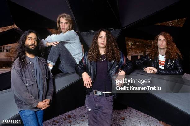 Soundgarden photographed in New York City in 1989. Kim Thayil, Matt Cameron, Chris Cornell, Jason Everman.