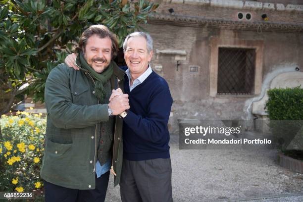 Functionary Guido Bertolaso, mayoral candidate of Rome for a few months with FI , smiling with former rugby player Andrea Lo Cicero. Rome, Italy....