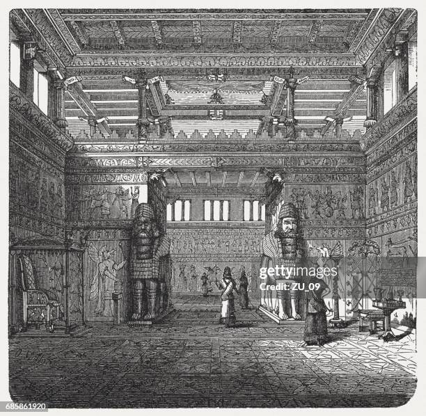 Interior Of An Assyrian Royal Palace Wood Engraving Published 1880 High-Res Vector Graphic