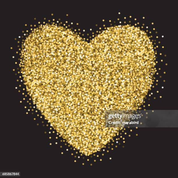 goldene sterne glitter großes herz ornament - gold heart stock-grafiken, -clipart, -cartoons und -symbole