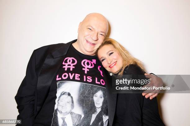 The singer-songwriter Grazia Di Michele and the TV star Platinette smiling. Milan, Italy. 15th January 2015
