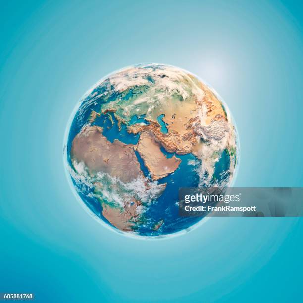 medio oriente 3d render planeta tierra nubes - planeta tierra fotografías e imágenes de stock