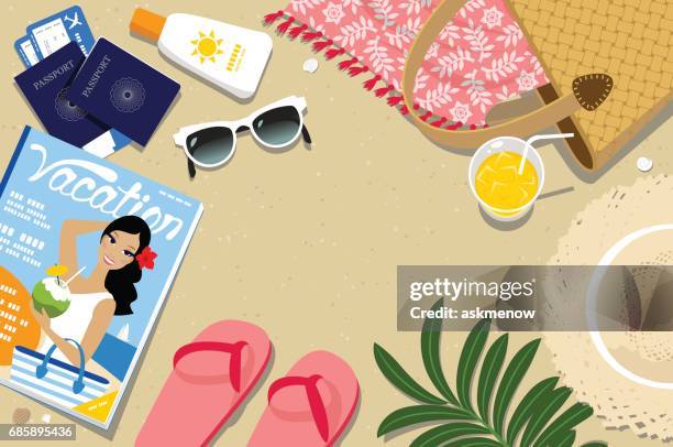beach still life - tote bag stock illustrations