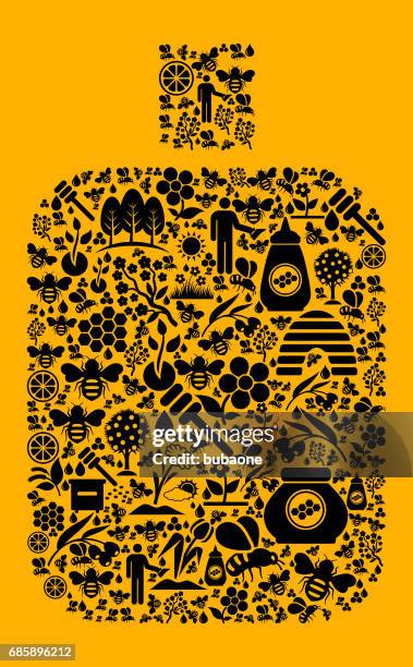 cream bottle bee and honey vector icon background - bee pattern stock illustrations