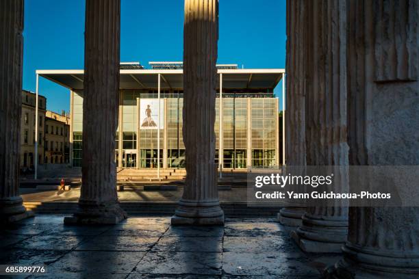 the roman temple named maison carree, nimes, gard,languedoc roussillon, france - norman foster stock pictures, royalty-free photos & images