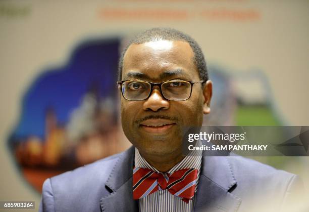 African Development Bank President Akinwumi Adesina poses after addressing a press conference in Ahmedabad on May 20 ahead of the ADB Annual General...