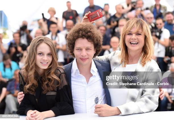 ActorsAna Valeria Becerril, Michel Franco, and Emma Suarez attend the "April's Daughter" photocall during the 70th annual Cannes Film Festival at...
