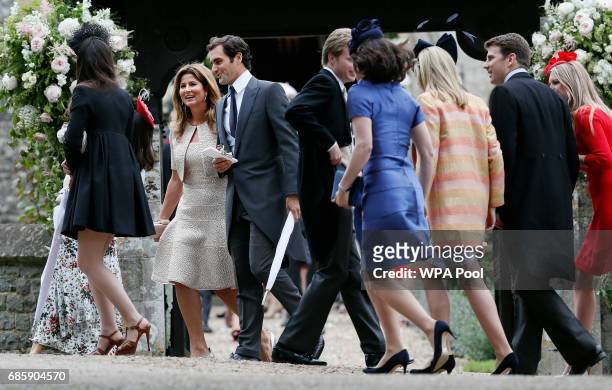 Roger Federer and his wife Mirka leave after the wedding of Pippa Middleton and James Matthews at St Mark's Church onMay 20, 2017 in Englefield,...