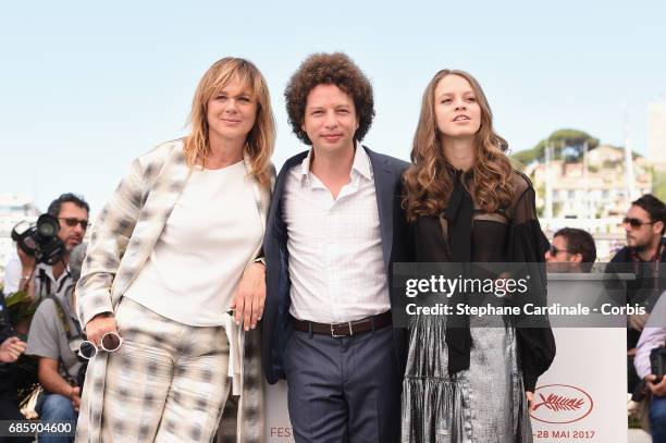 Director Michel Franco with actors Emma Suarez and Ana Valeria Becerril attend the "April's Daughter" photocall during the 70th annual Cannes Film...