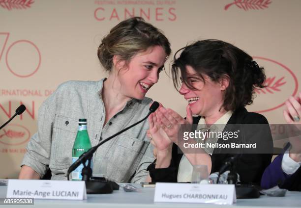 Actress Adele Haenel and producer Marie-Ange Luciani attend the "120 Beats Per Minute " Press Conference during the 70th annual Cannes Film Festival...