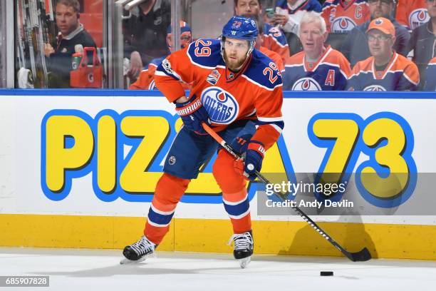 Leon Draisaitl of the Edmonton Oilers skates in Game Six of the Western Conference Second Round during the 2017 NHL Stanley Cup Playoffs against the...