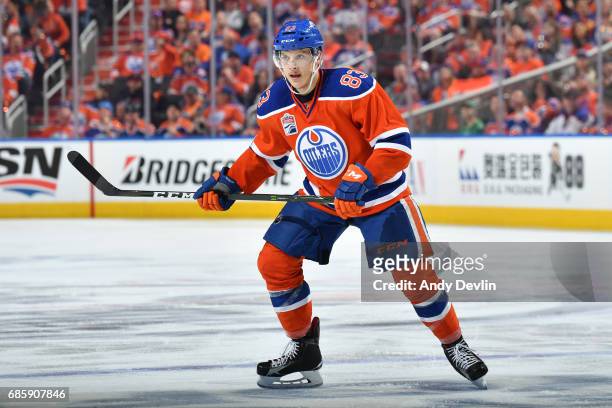 Matthew Benning of the Edmonton Oilers skates in Game Six of the Western Conference Second Round during the 2017 NHL Stanley Cup Playoffs against the...