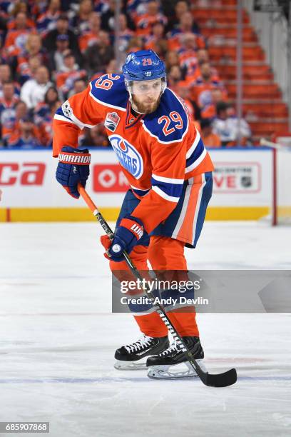 Leon Draisaitl of the Edmonton Oilers skates in Game Six of the Western Conference Second Round during the 2017 NHL Stanley Cup Playoffs against the...