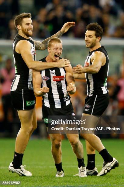 Josh Smith of the Magpies celebrates a goal during the round nine AFL match between the Collingwood Magpies and the Hawthorn Hawks at Melbourne...