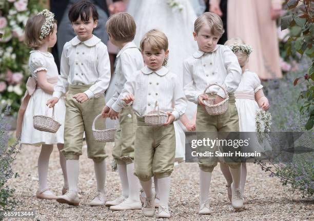 Pageboy Prince George of Cambridge attends the wedding Of Pippa Middleton and James Matthews at St Mark's Church on May 20, 2017 in Englefield Green,...