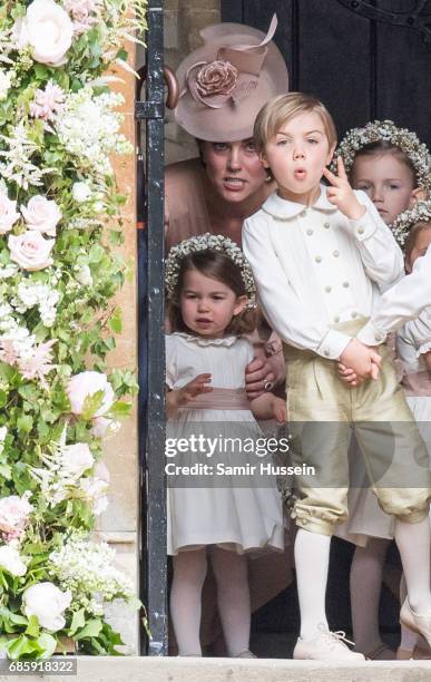 Princess Charlotte of Cambridge, bridesmaid and Catherine, Duchess of Cambridge attend the wedding Of Pippa Middleton and James Matthews at St Mark's...