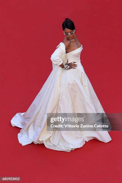 Rihanna attends the 'Okja' screening during the 70th annual Cannes Film Festival at Palais des Festivals on May 19, 2017 in Cannes, France.