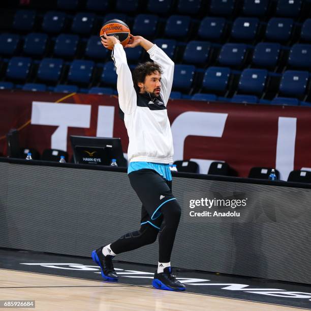 Players of Real Madrid attend a training session ahead of the Turkish Airlines Euroleague Final Four consolation match at Sinan Erdem Dome in...