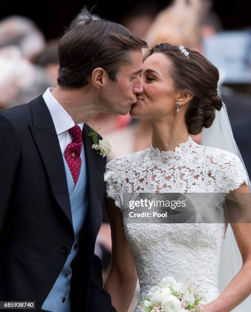 James Matthews and Pippa Middleton after their wedding at St Mark's Church on May 20, 2017 in Englefield Green, England.