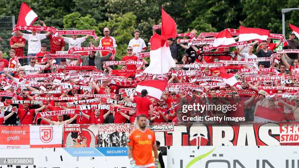 Fans during the German third league match between Preussen Muenster and Jahn Regensburg on May 20, 2017 in Muenster, Germany.