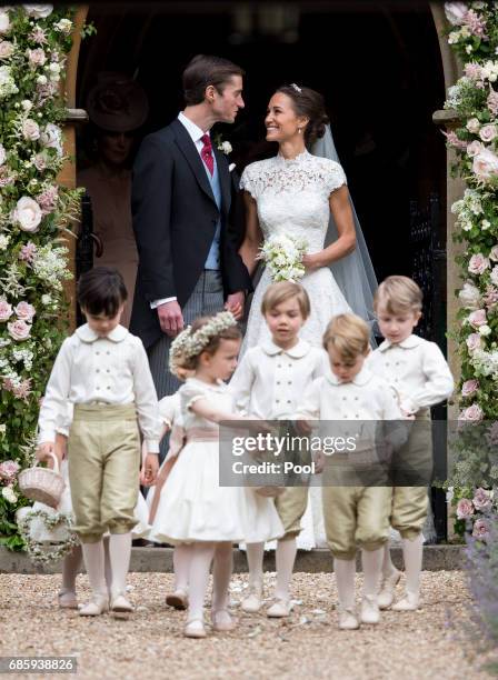 James Matthews and Pippa Middleton after their wedding at St Mark's Church on May 20, 2017 in Englefield Green, England.