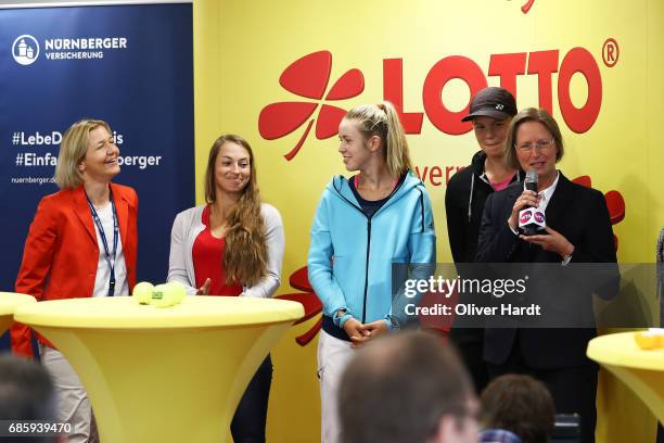 President of Lotto in Bayern Frederike Sturm speaks during the draw at the Lotto Zentrale at the WTA Nuernberger Versicherungscup on May 20, 2017 in...