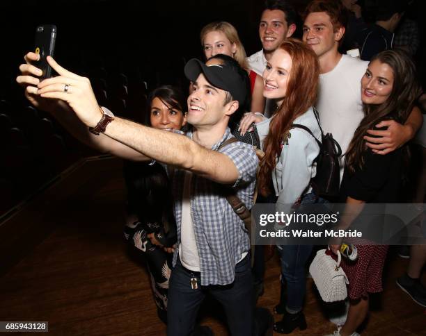 Corey Cott with Marisol Nichols, Lili Reinhart, Madelaine Petsch, Casey Cott, KJ Apa and Rachel Matthews backstage at Broadway's "Bandstand" at the...