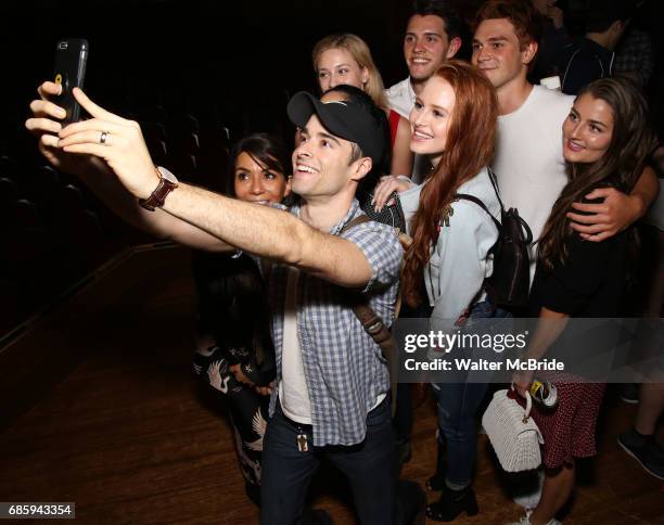 Corey Cott with Marisol Nichols, Lili Reinhart, Madelaine Petsch, Casey Cott, KJ Apa and Rachel Matthews backstage at Broadway's "Bandstand" at the...