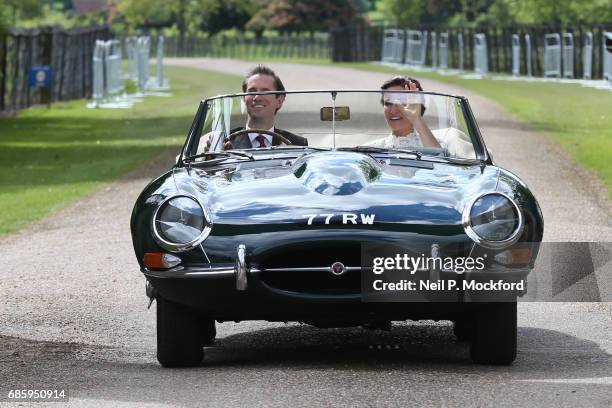 Bride Pippa Middleton and her new husband James Matthews seen leaving St Mark's Church in a classic car after their Wedding Ceremony on May 20, 2017...