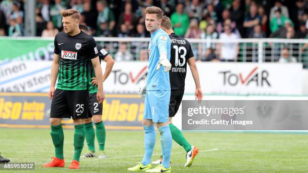 Goal keeper Patrick Drewes of Preussen Muenster during the German third league match between Preussen Muenster and Jahn Regensburg on May 20, 2017 in...