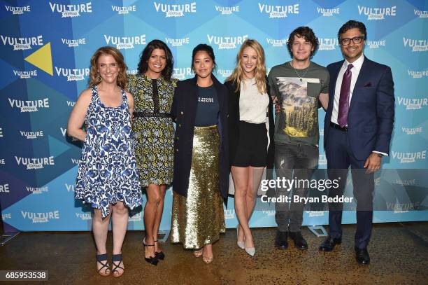 Jennie Snyder Urman, Andrea Navedo, Gina Rodriguez, Yael Grobglas, Brett Dier, and Jamie Camil attend the Jane The Virgin panel discussion at the...