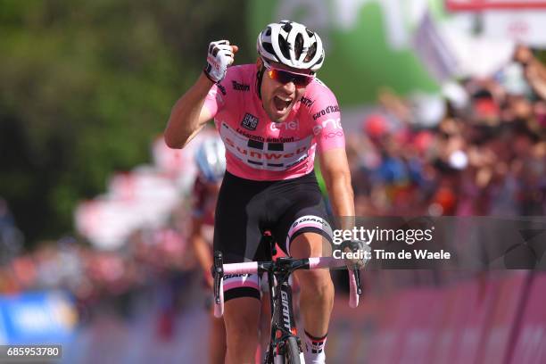 100th Tour of Italy 2017 / Stage 14 Arrival / Tom DUMOULIN Pink Leader Jersey/ Celebration / Castellania - Oropa-Biella 1142m / Giro /