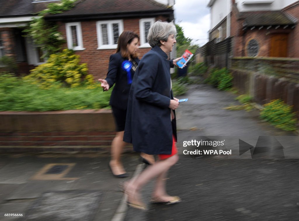 Theresa May Campaigns On The Conservative Battle Bus - Day Nine