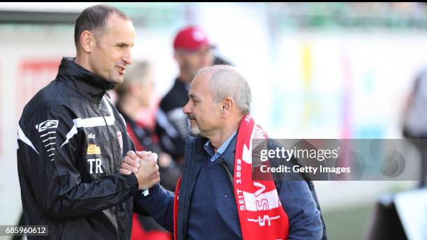 Trainer Christian Brand Jahn Regensburg during the German third league match between Preussen Muenster and Jahn Regensburg on May 20, 2017 in...