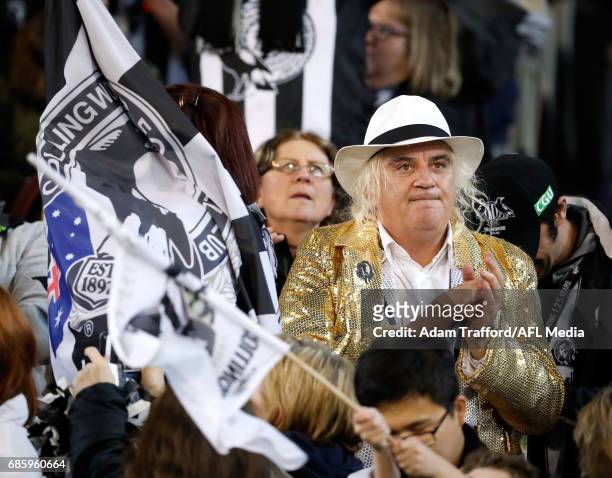Magpies fan Joffa celebrates during the 2017 AFL round 09 match between the Collingwood Magpies and the Hawthorn Hawks at the Melbourne Cricket...