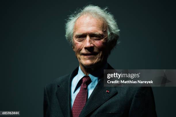 Clint Eastwood is seen on stage during the 'Unforgiven' restored copy presentation during the 70th annual Cannes Film Festival at Salle Debussy on...