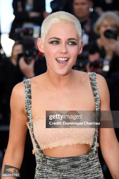 Actress Kristen Stewart attends the "120 Beats Per Minute " screening during the 70th annual Cannes Film Festival at Palais des Festivals on May 20,...