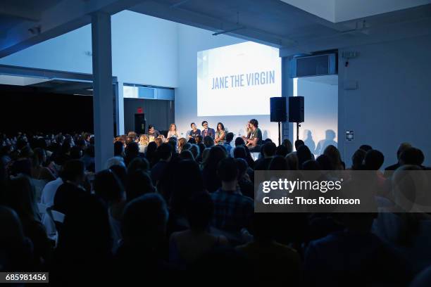 The cast of Jane The Virgin speaks onstage during the Jane The Virgin panel discussion at the 2017 Vulture Festival at Milk Studios on May 20, 2017...