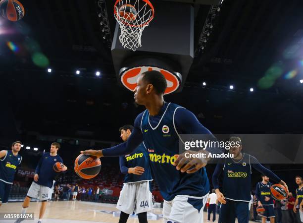 James Nunnaly of Fenerbahce attends a training session ahead of the Turkish Airlines Euroleague Final Four final match between Fenerbahce and...