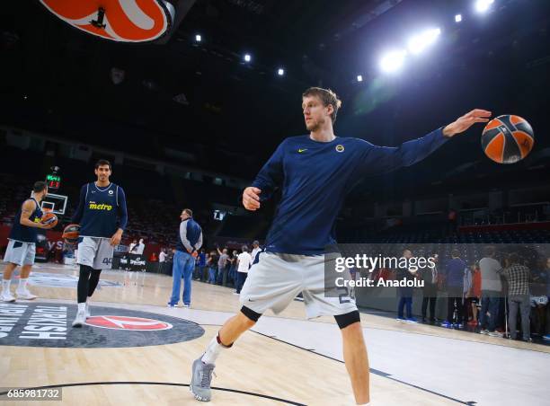 Jan Vesely of Fenerbahce attends a training session ahead of the Turkish Airlines Euroleague Final Four final match between Fenerbahce and Olympiacos...