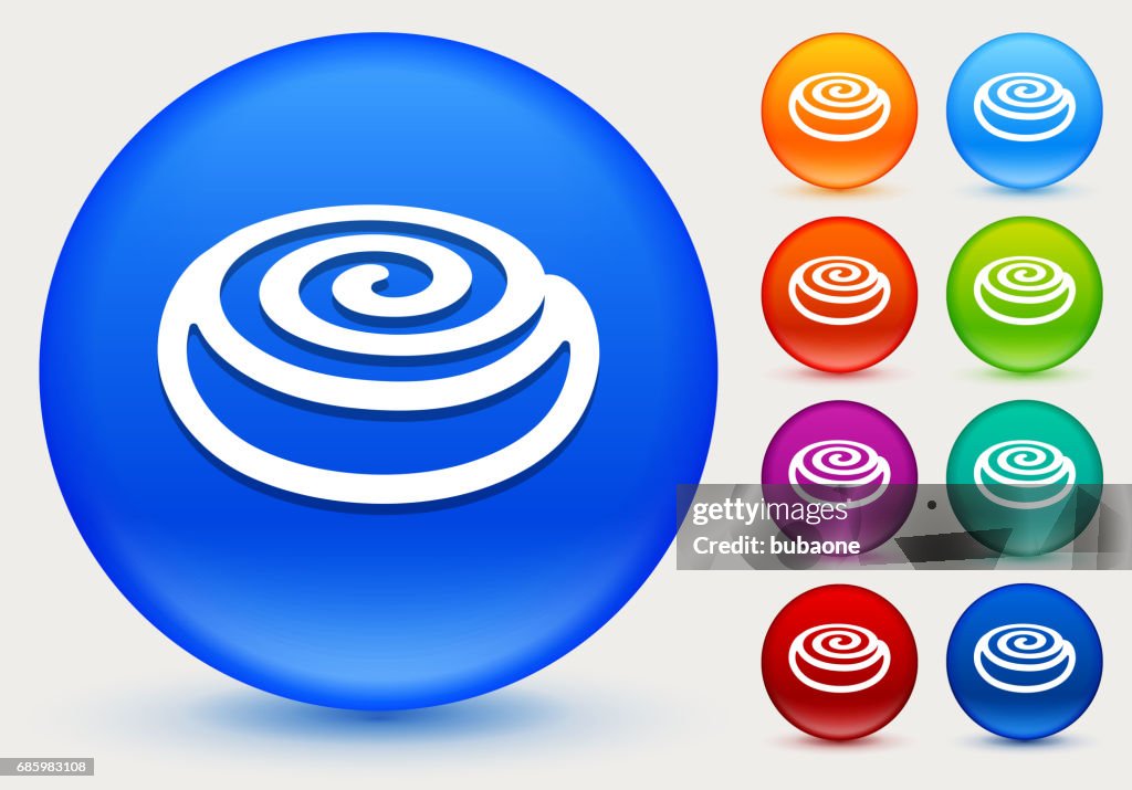 Cinnamon Bun Icon on Shiny Color Circle Buttons