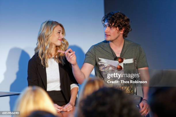 Actors Yael Grobglas and Brett Dier speak onstage during the Jane The Virgin panel discussion at the 2017 Vulture Festival at Milk Studios on May 20,...