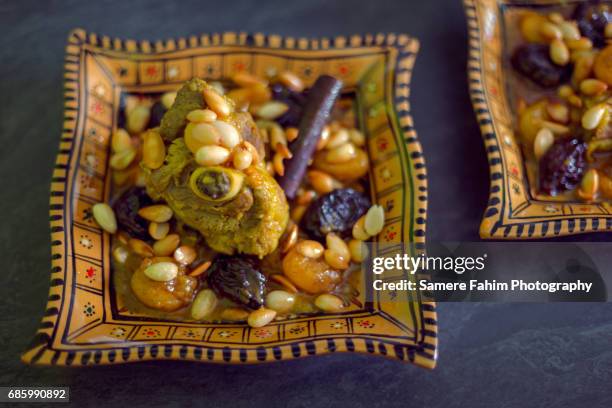 lamb & apricot/prune tajine - tajine stock pictures, royalty-free photos & images