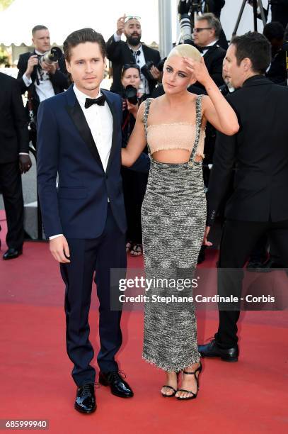 Actor Josh Kaye and director and screenwriter Kristen Stewart attend the "120 Beats Per Minute " screening during the 70th annual Cannes Film...