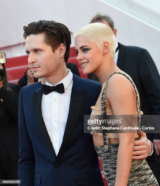 Actors Kristen Stewart and Josh Kaye attend the "120 Beats Per Minute " premiere during the 70th annual Cannes Film Festival at Palais des Festivals...
