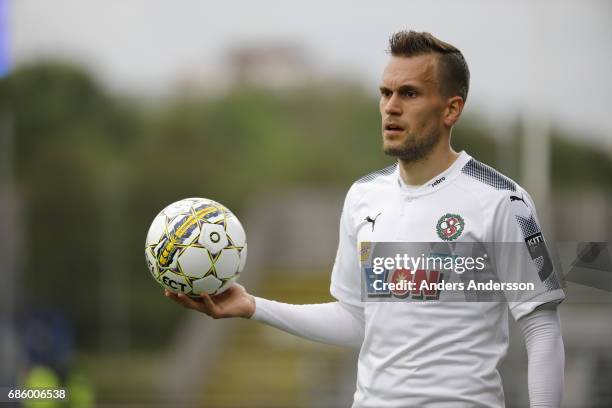 Logi Valgardsson of Orebro SK during the Allsvenskan match between Halmstad BK and Orebro SK at Orjans Vall on May 20, 2017 in Halmstad, Sweden.